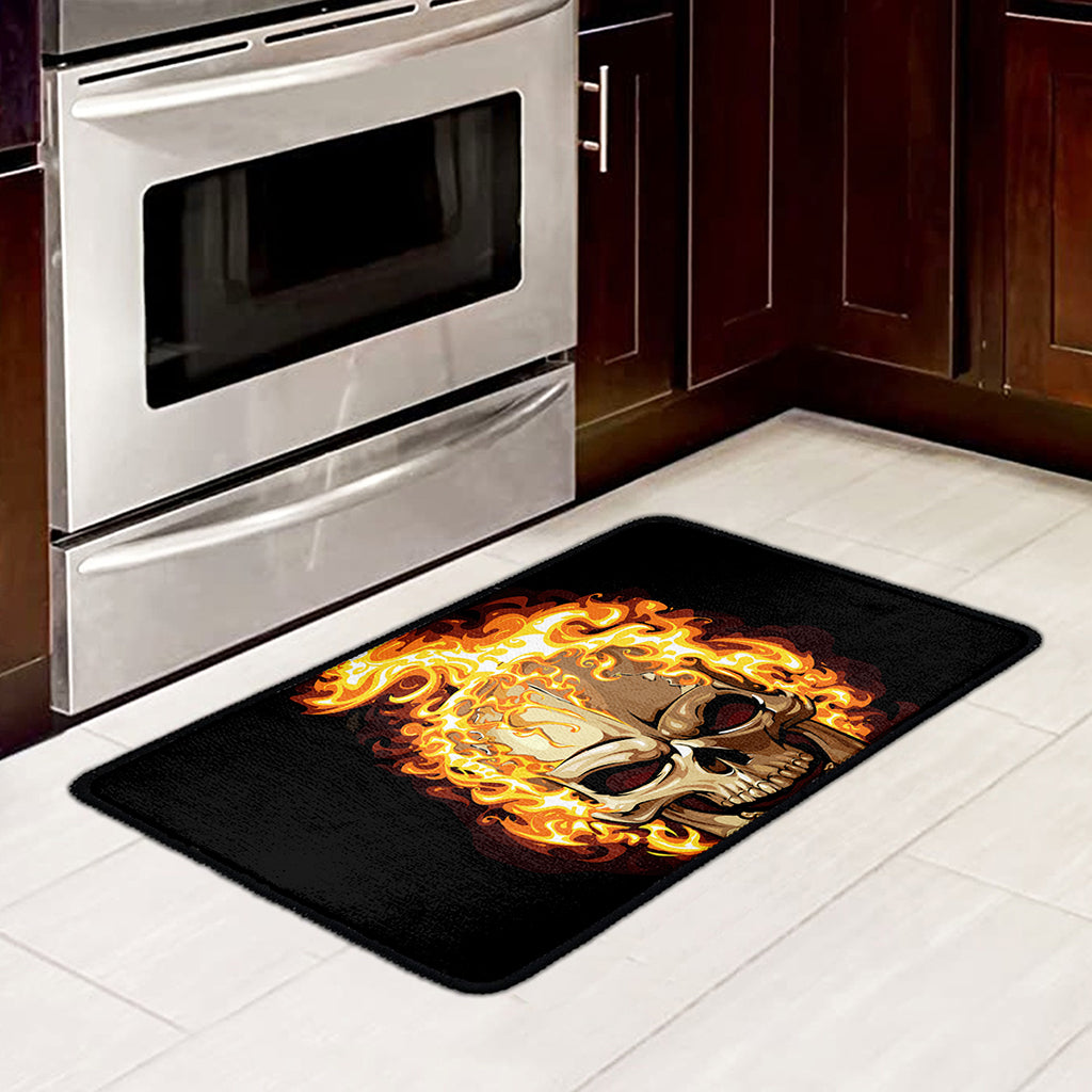 Burning Skull Print Kitchen Mat
