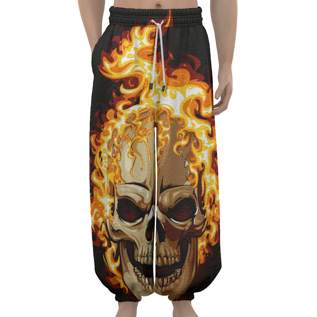 Burning Skull Print Lantern Pants