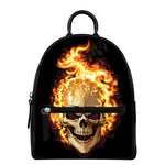 Burning Skull Print Leather Backpack