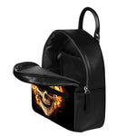 Burning Skull Print Leather Backpack