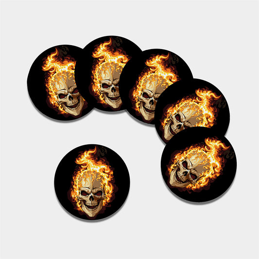 Burning Skull Print Leather Coaster Set