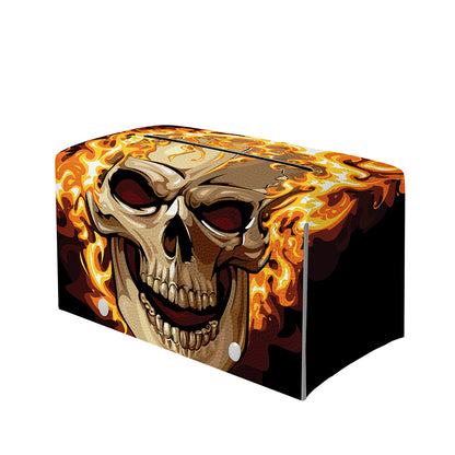 Burning Skull Print Leather Tissue Box Cover