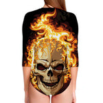 Burning Skull Print Long Sleeve Swimsuit