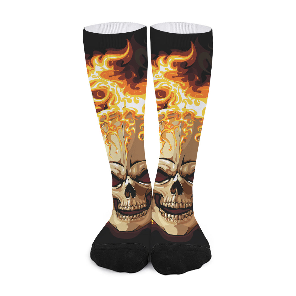 Burning Skull Print Long Socks