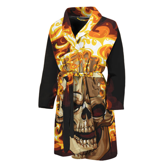 Burning Skull Print Men's Bathrobe