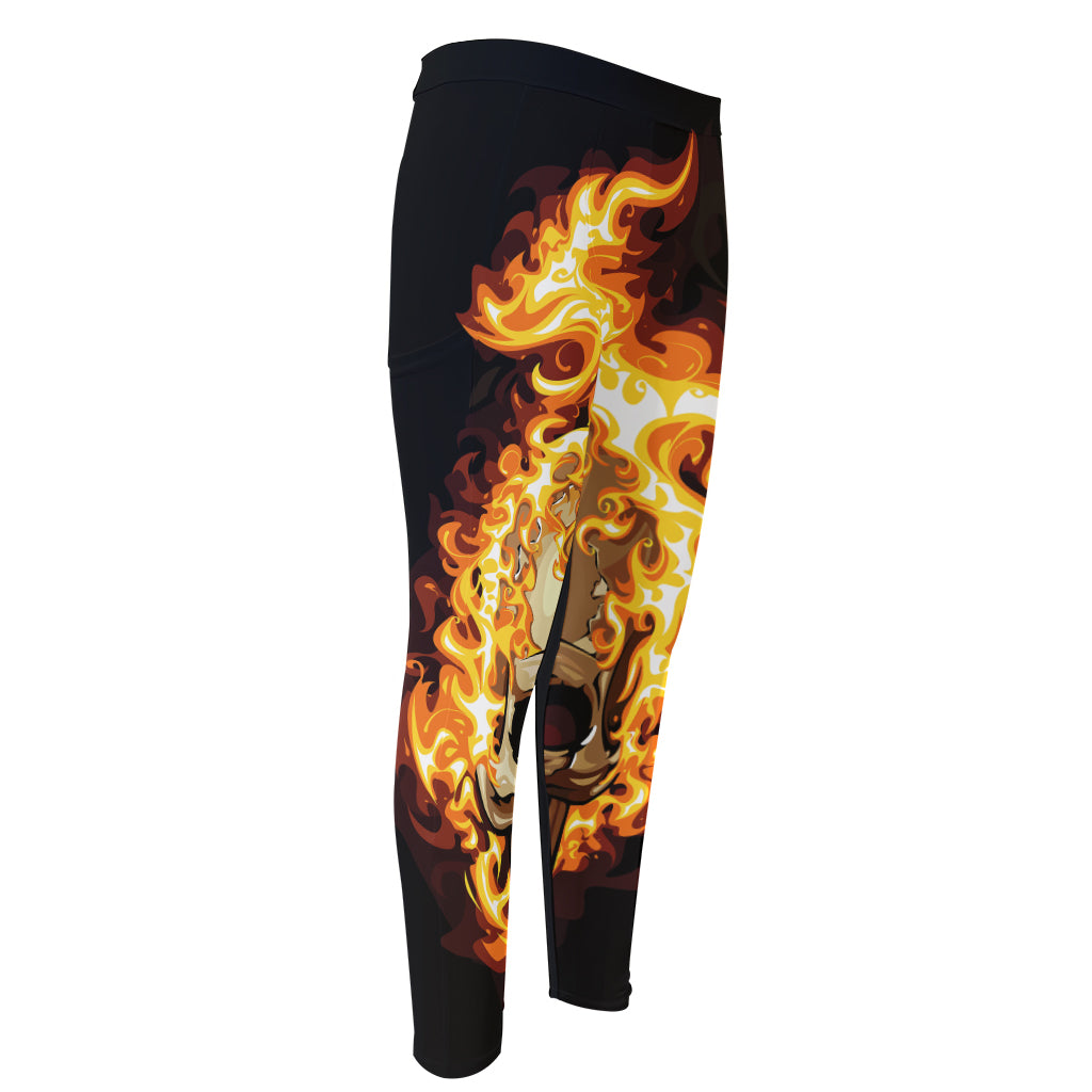 Burning Skull Print Men's Compression Pants