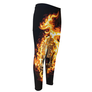 Burning Skull Print Men's Compression Pants