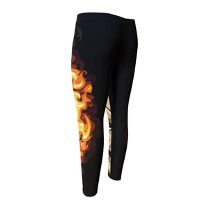 Burning Skull Print Men's Compression Pants