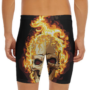 Burning Skull Print Men's Long Boxer Briefs