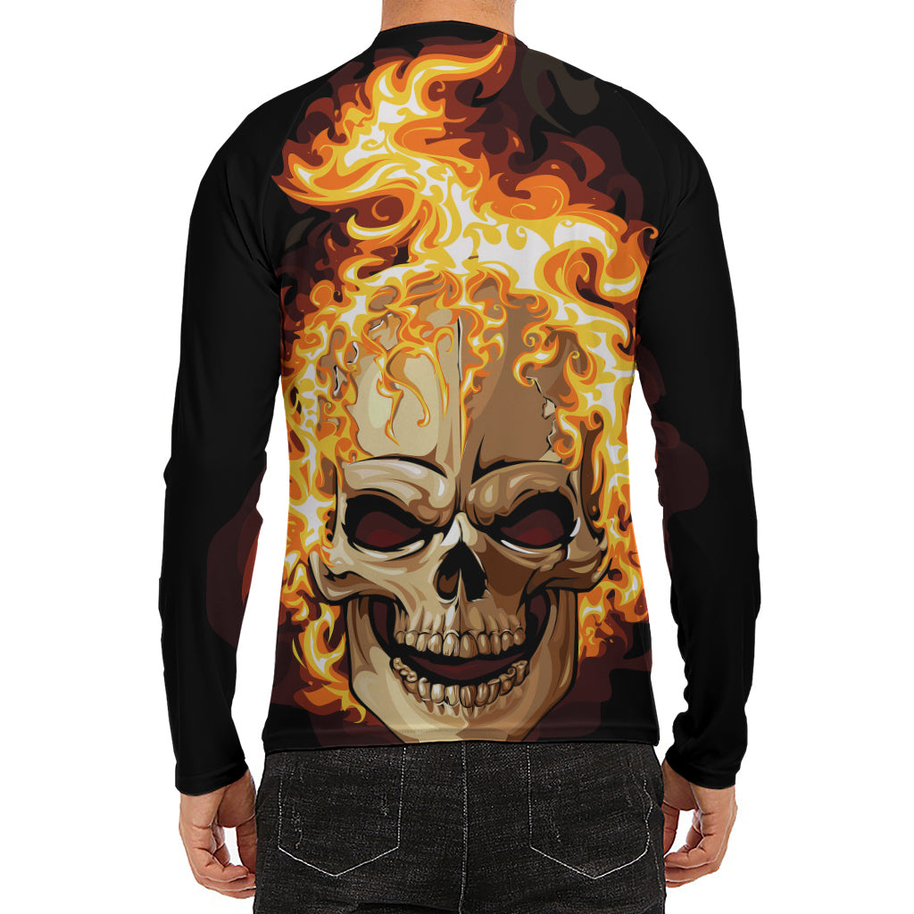 Burning Skull Print Men's Long Sleeve Rash Guard