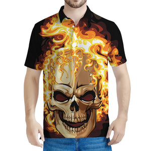 Burning Skull Print Men's Polo Shirt