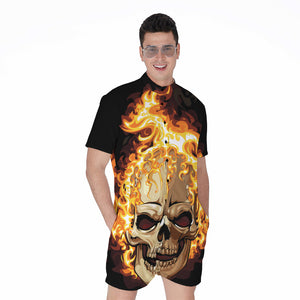 Burning Skull Print Men's Rompers