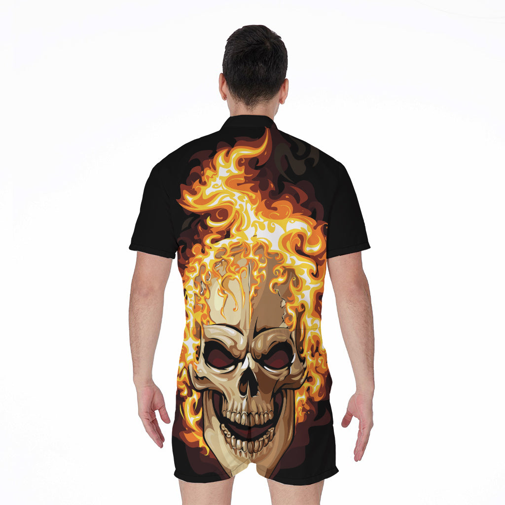 Burning Skull Print Men's Rompers