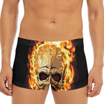 Burning Skull Print Men's Short Boxer Briefs