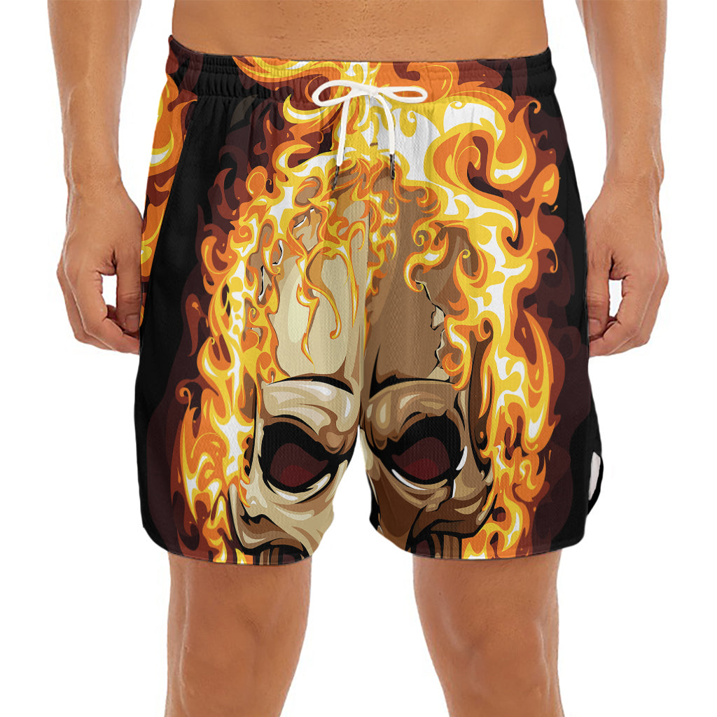 Burning Skull Print Men's Split Running Shorts