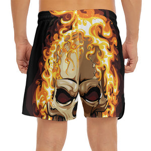 Burning Skull Print Men's Split Running Shorts