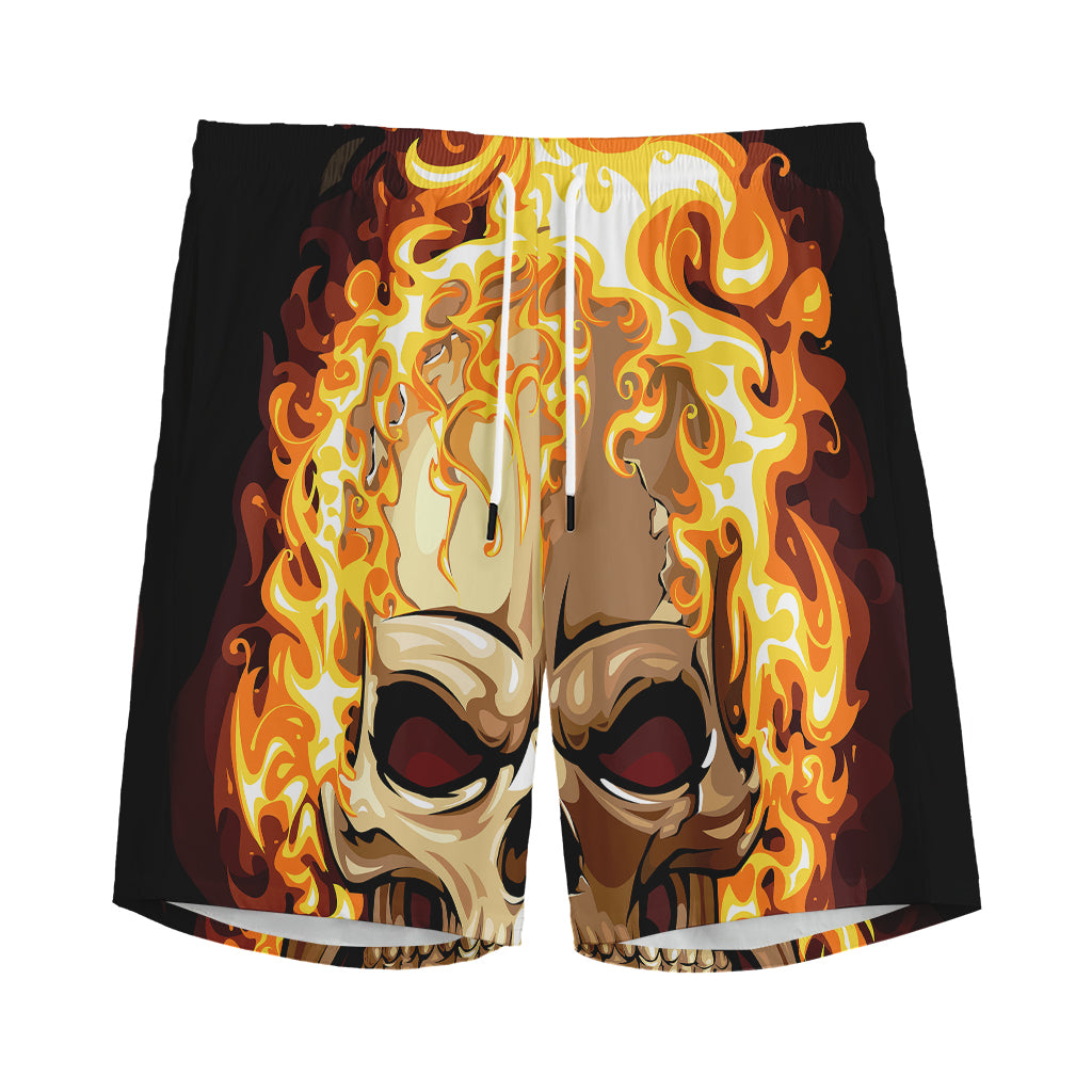 Burning Skull Print Men's Sports Shorts