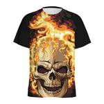Burning Skull Print Men's Sports T-Shirt