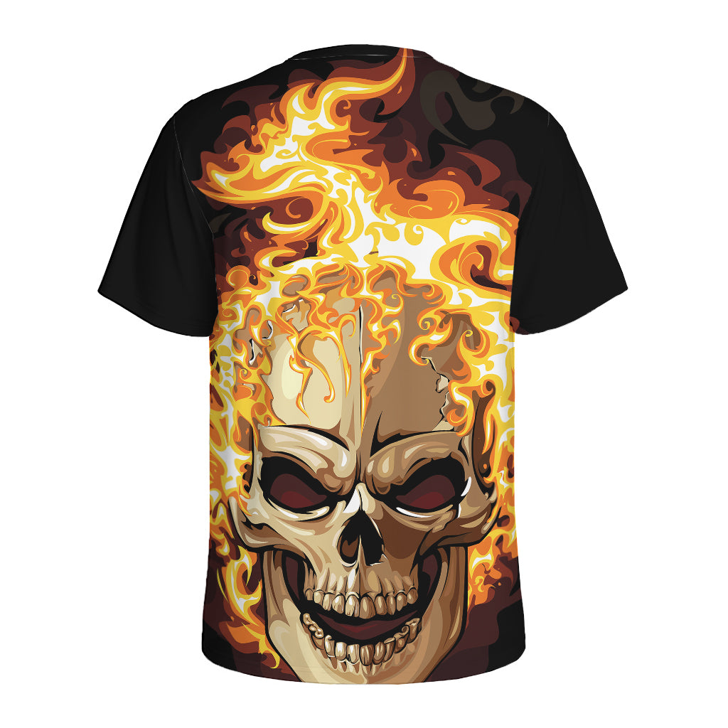 Burning Skull Print Men's Sports T-Shirt