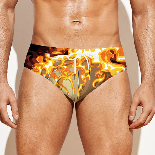 Burning Skull Print Men's Swim Briefs
