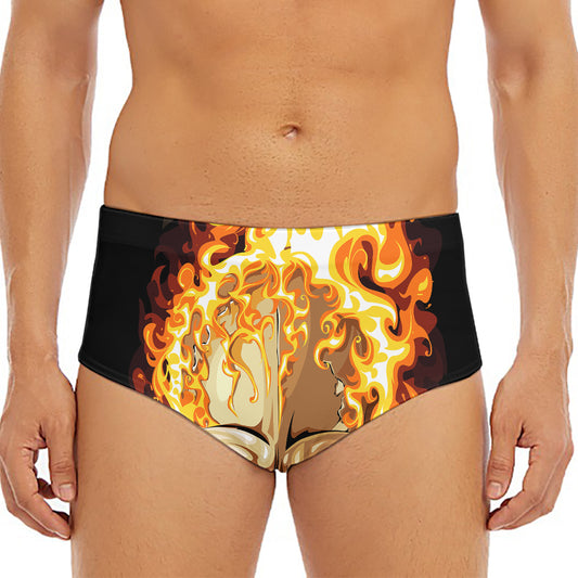 Burning Skull Print Men's Triangle Swim Briefs