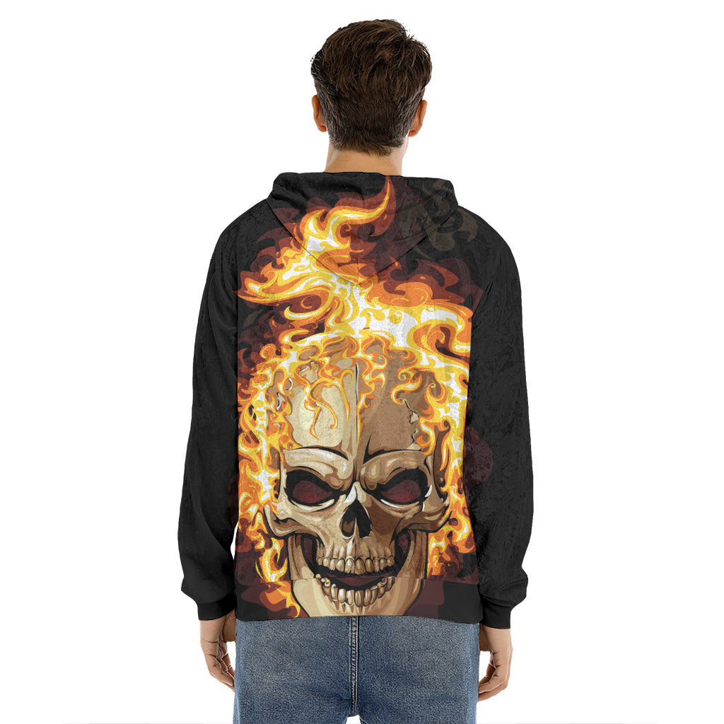 Burning Skull Print Men's Velvet Pullover Hoodie