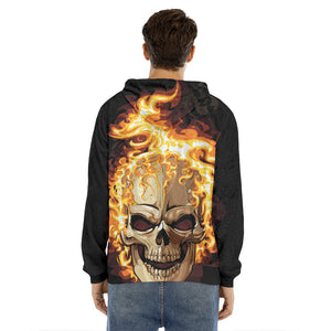 Burning Skull Print Men's Velvet Pullover Hoodie