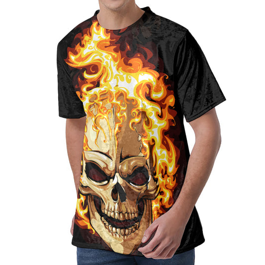 Burning Skull Print Men's Velvet T-Shirt