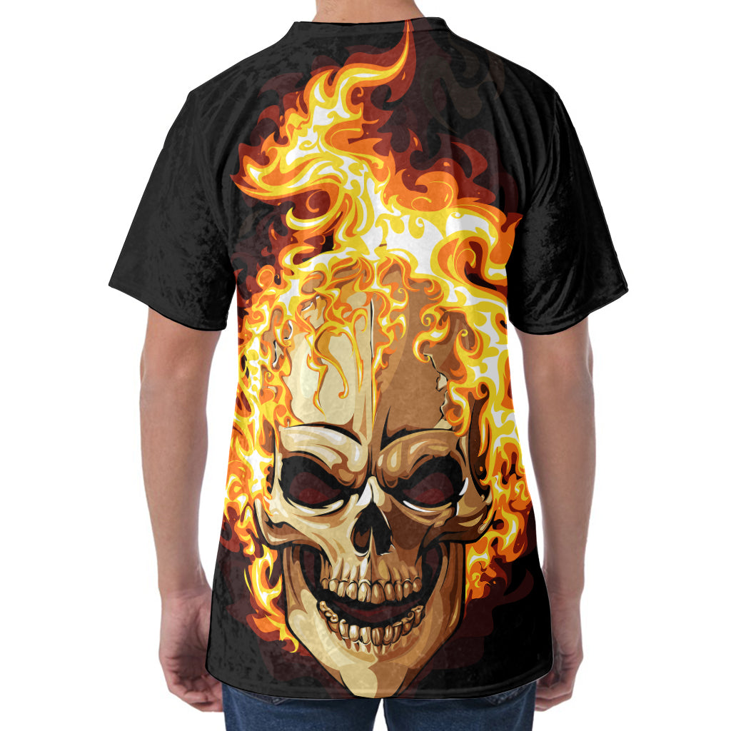 Burning Skull Print Men's Velvet T-Shirt