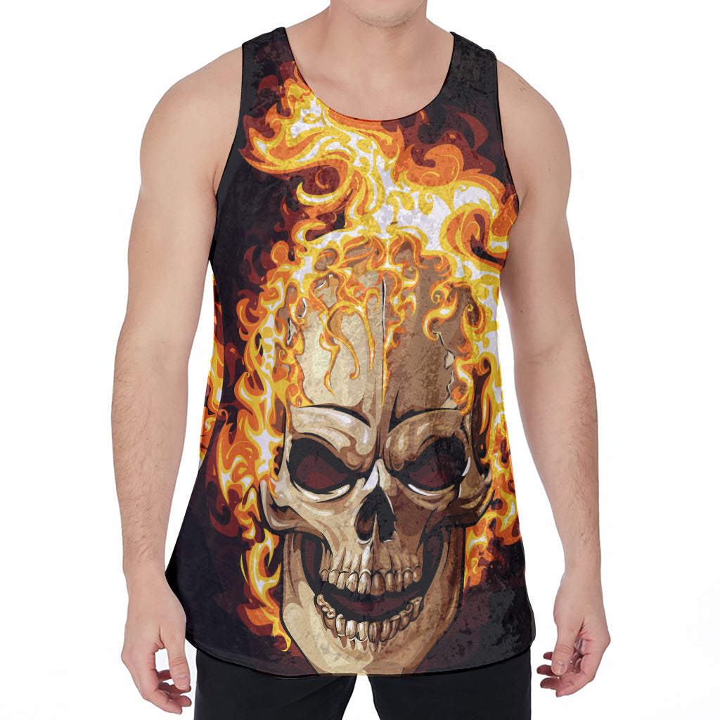 Burning Skull Print Men's Velvet Tank Top