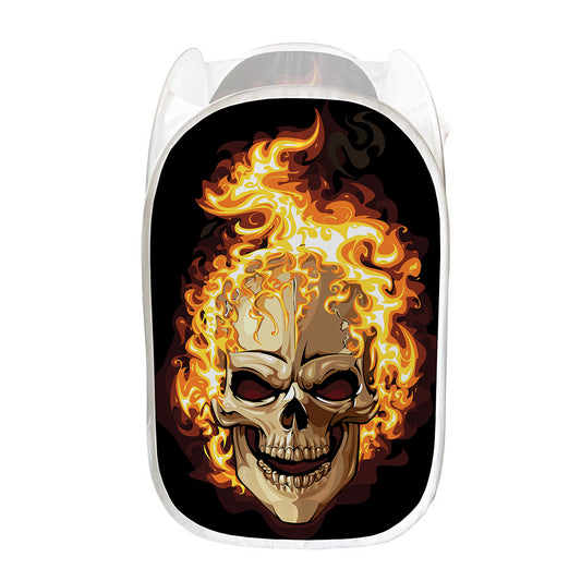 Burning Skull Print Mesh Laundry Hamper