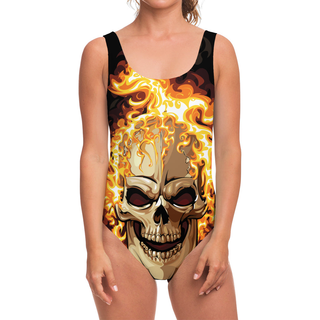 Burning Skull Print One Piece Swimsuit