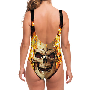 Burning Skull Print One Piece Swimsuit