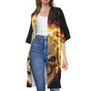 Burning Skull Print Open Front Beach Cover Up