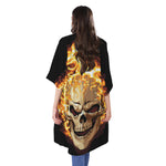 Burning Skull Print Open Front Beach Cover Up