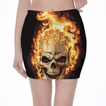 Burning Skull Print Pencil Mini Skirt