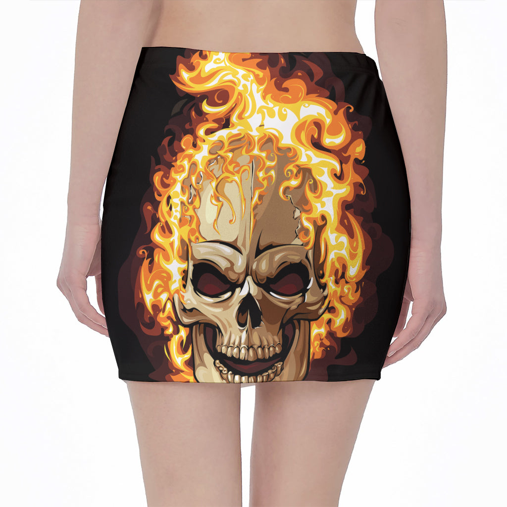 Burning Skull Print Pencil Mini Skirt