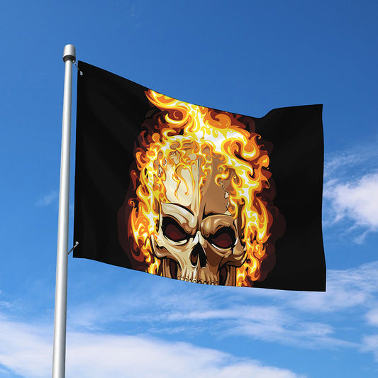 Burning Skull Print Polyester Flag