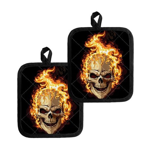 Burning Skull Print Pot Holders