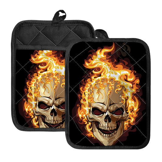 Burning Skull Print Pot Holders With Pocket