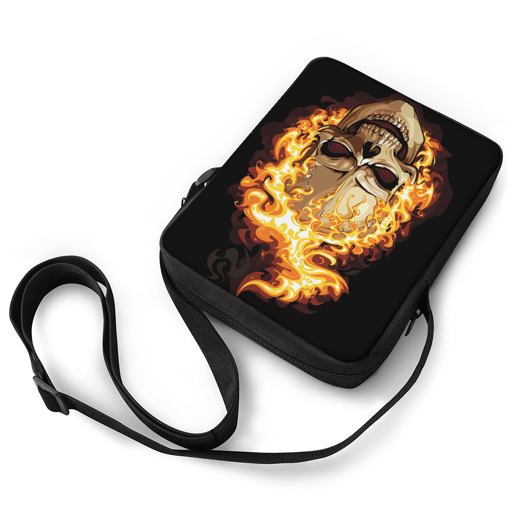 Burning Skull Print Rectangular Crossbody Bag