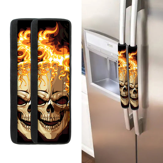 Burning Skull Print Refrigerator Handle Covers