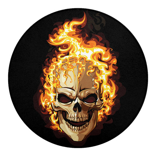 Burning Skull Print Round Blanket