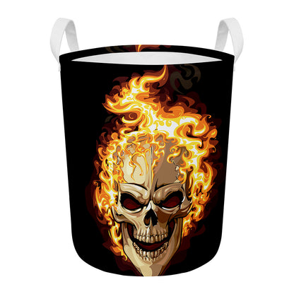 Burning Skull Print Round Laundry Basket