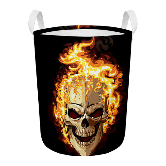 Burning Skull Print Round Laundry Basket