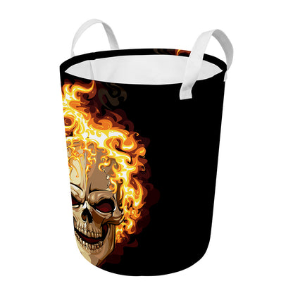 Burning Skull Print Round Laundry Basket