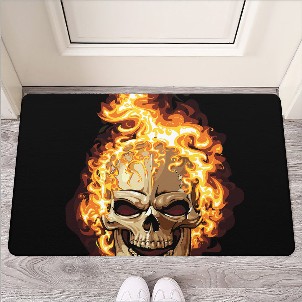 Burning Skull Print Rubber Doormat