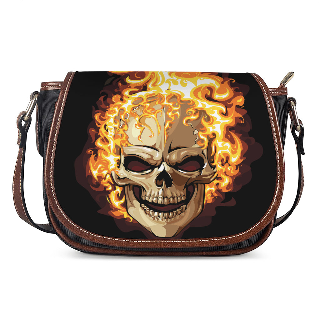 Burning Skull Print Saddle Bag