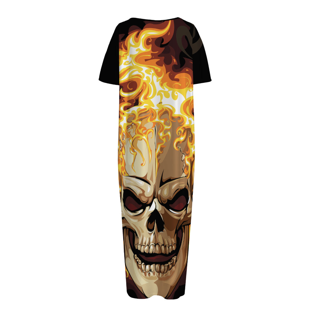 Burning Skull Print Short Sleeve Long Nightdress