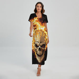 Burning Skull Print Short Sleeve Maxi Dress